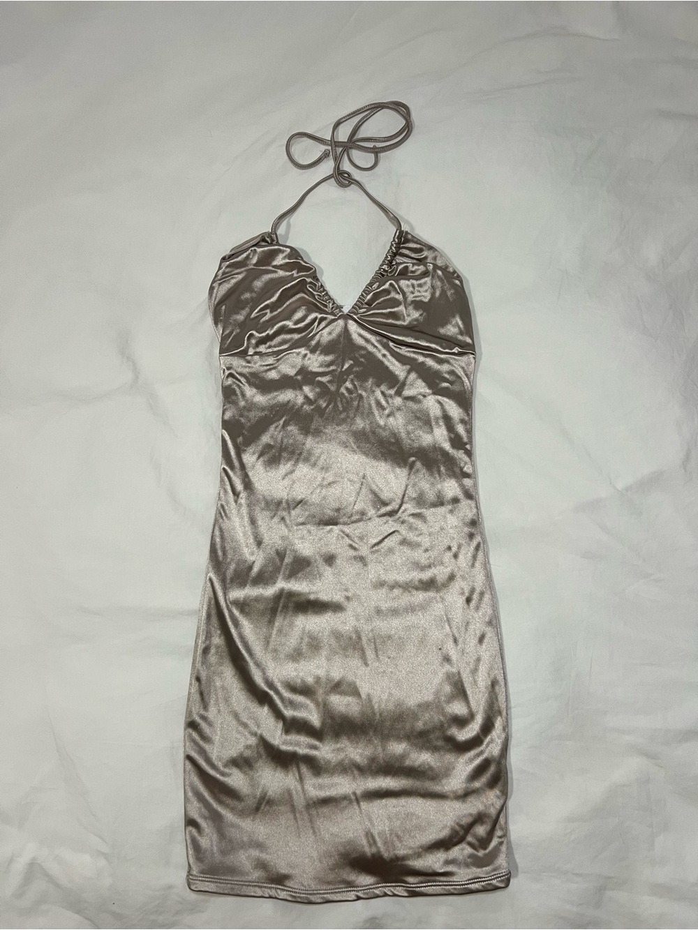 Garage Gold Satin Halter Mini Dress